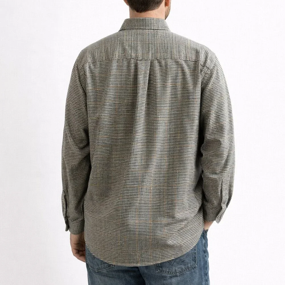 Orvis Men's XL Button-Up Shirt Brown Check Cotton Twill Casual Outdoor